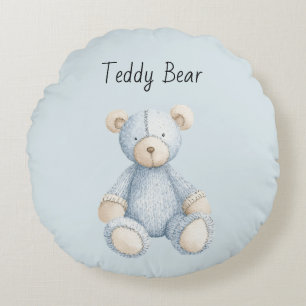 Coussins Ronds Nounours en peluche bleu crème
