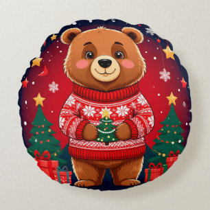 Coussins Ronds Nounours mignon en pull de Noël