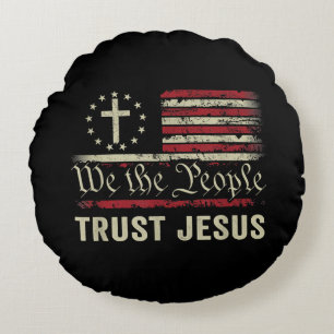Coussins Ronds Nous Le Peuple Confiance Jésus - USA Drapeau Chris