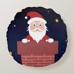 Coussins Ronds Nouvel An, le Père Noël descend le Chemin