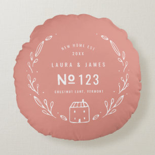 Coussins Ronds Nouvelle maison dessin floral dessiné à la main