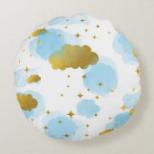Coussins Ronds Nuages aquarelles bleus Ciel étoiles dorées  (Dos)