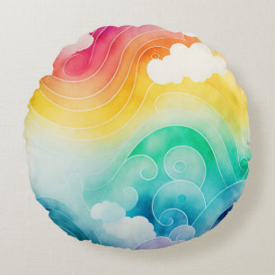 Coussins Ronds Nuages et aquarelle Couleur arc-en-ciel Couleur d'