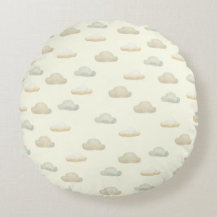 Coussins Ronds Nuages mignons dans le ciel jaune beurre