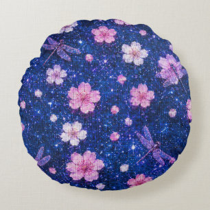 Coussins Ronds Nuit de fleur de cerisier rêveuse