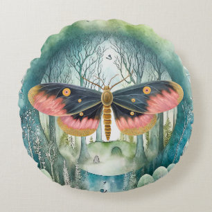 Coussins Ronds Nuit de la forêt de Moth Rose