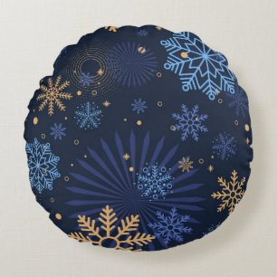 Coussins Ronds Nuit d'hiver : Blue Snowflake Motif.