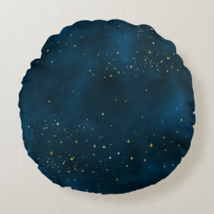 Coussins Ronds Nuit étoilée bleue et dorée