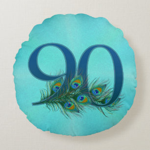 Coussins Ronds Numéro de 90e anniversaire à plume de paon