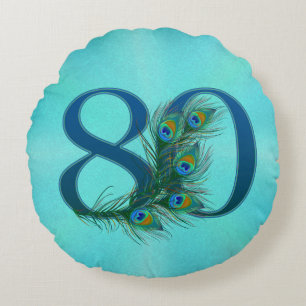 Coussins Ronds Numéro de plume de paon pour 80e anniversaire