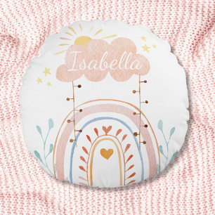 Coussins Ronds Nurserie pour enfants arc-en-ciel bohème aquarelle