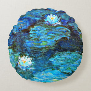 Coussins Ronds Nymphéas (bleus) de Claude Monet