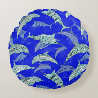Coussins Ronds Ocean Blue Marine Animals Dolphins Marlins
