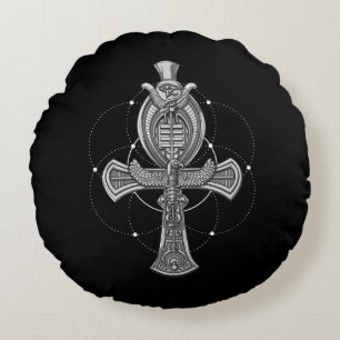 Coussins Ronds Oeil croisé d'Ankh de symbole égyptien antique de