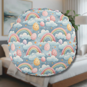 Coussins Ronds Œufs de Pâques arc-en-ciel pastel vintage avec nua