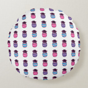 Coussins Ronds Oeufs de Pâques aux fleurs et au ruban