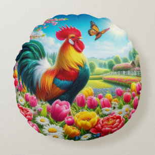 Coussins Ronds OEuvre florale/de printemps/de poulet