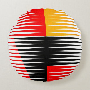 Coussins Ronds OEuvre rouge, noire et jaune