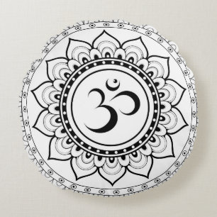 Coussins Ronds Ohm Mandala Om Mandala Blanc & Noir