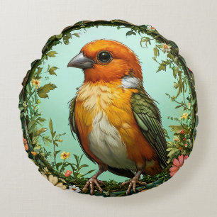 Coussins Ronds Oiseau Coloré avec Cadre Floral