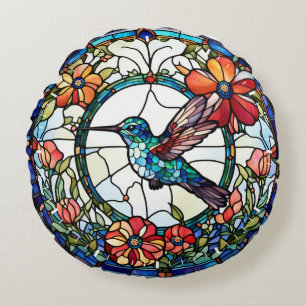 Coussins Ronds Oiseau de colibri Faux en verre tendu