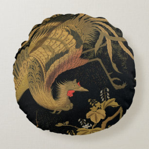 Coussins Ronds Oiseau de coq d'or Classique japonais Antique