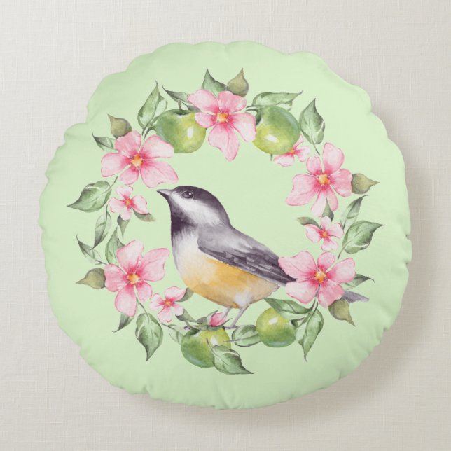 Coussins Ronds Oiseau et fleurs 2 (Devant)