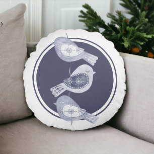 Coussins Ronds Oiseaux bleus nordiques de Noël