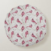 Coussins Ronds Oiseaux Cardinal Rouge Gris Monogramme Personnalis (Dos)