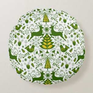 Coussins Ronds Oiseaux de cerfs en fleurs de Noël or
