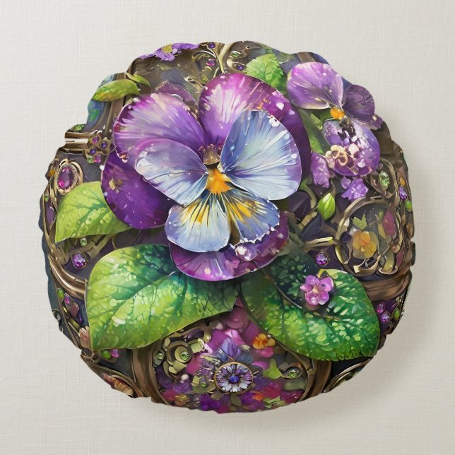 Coussins Ronds Oiseaux en fleurs Pied violets Fleur sauvage Oeuf  (Devant)