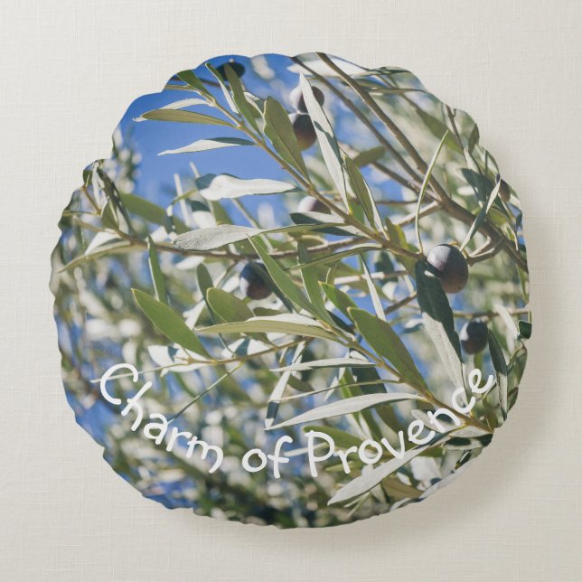 Coussins Ronds Olivier vert aux fruits noirs (Devant)