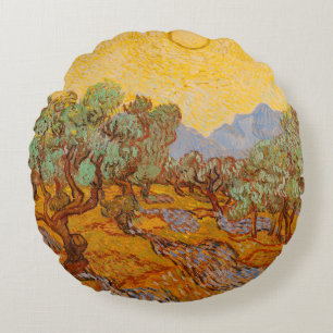 Coussins Ronds Oliviers de Van Gogh Soleil Jaune Ciel