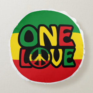 Coussins Ronds One Love, Reggae design avec des couleurs reggae