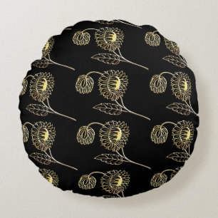 Coussins Ronds or et tournesols noirs nature art Motif