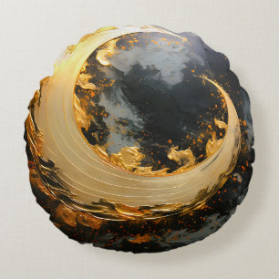 Coussins Ronds Or noir Abstrait Tourbillon Moderne Lune