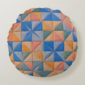 Coussins Ronds orange and blue quilt
