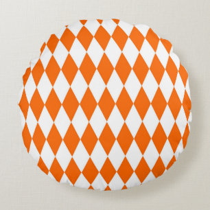 Coussins Ronds Orange blanc Arlequin Diamants Checkers Design