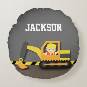 Coussins Ronds Orange Excavator Construction Boys Décor Chambre
