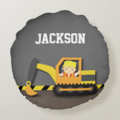 Coussins Ronds Orange Excavator Construction Boys Décor Chambre (Dos)