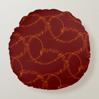 Coussins Ronds Orange Gold sur Red Music Note Motif Cravate