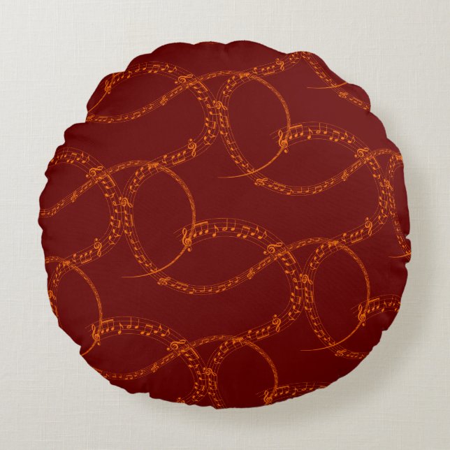 Coussins Ronds Orange Gold sur Red Music Note Motif Cravate (Devant)