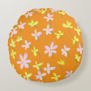 Coussins Ronds Orange Jaune Rose Minimaliste Floral Botanique