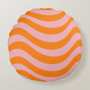 Coussins Ronds Orange rose Super rétro Abstrait Wave Y2K Motif