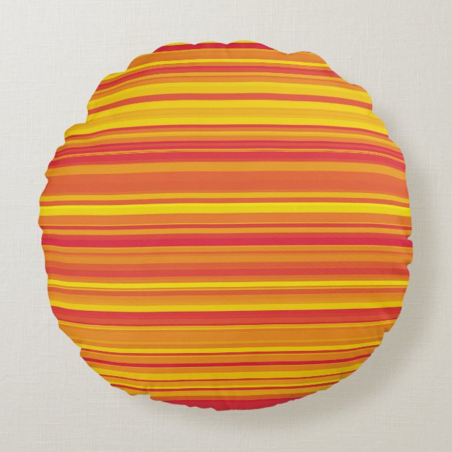 Coussins Ronds Orange rouge jaune rayures (Devant)