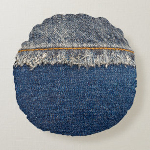 Coussins Ronds Orange Stitch, Double Denim Patch.