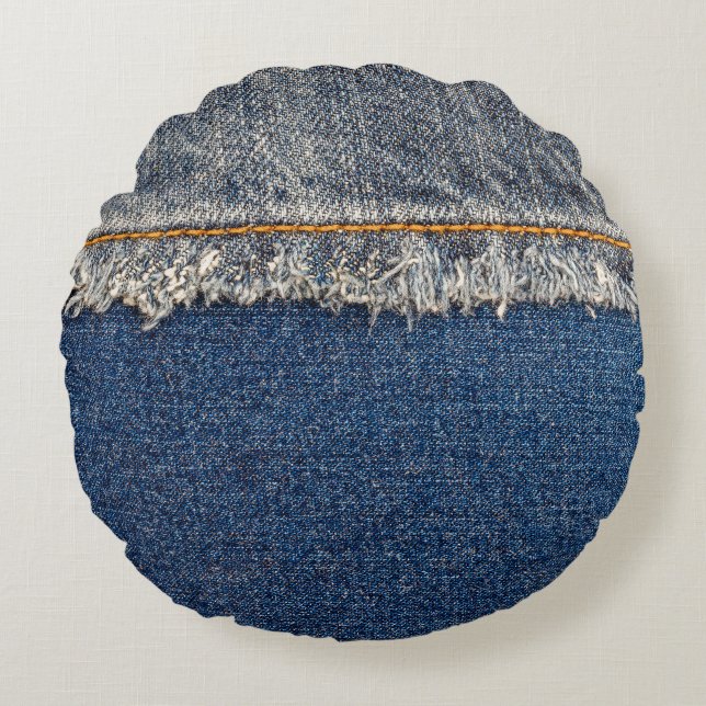 Coussins Ronds Orange Stitch, Double Denim Patch. (Devant)