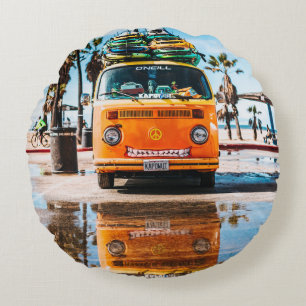 Coussins Ronds Orange van avec surf sur le dessus