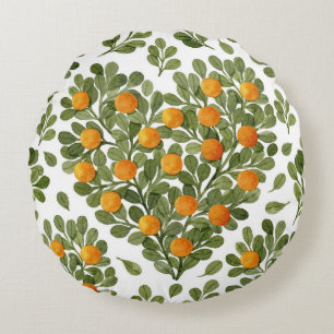 Coussins Ronds Oranges cardiaques : Branches vertes Amour.