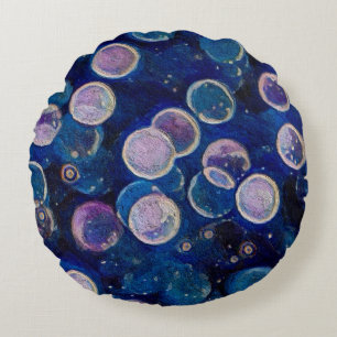 Coussins Ronds Orbes cosmiques bleues